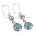 Boucles d&#39;oreilles en argent sterling 925 en pierres précieuses turquoise tibétaine